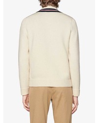 hellbeige bedruckter Pullover mit einem V-Ausschnitt von Gucci