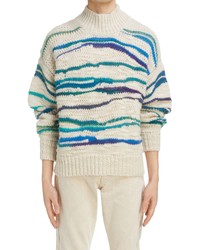 hellbeige bedruckter Wollrollkragenpullover