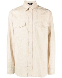 hellbeige bedrucktes Chambray Langarmhemd