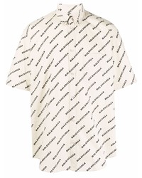 hellbeige bedrucktes Kurzarmhemd von Balenciaga