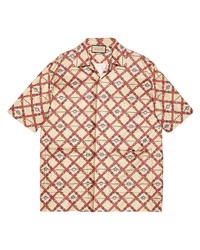 hellbeige bedrucktes Kurzarmhemd von Gucci