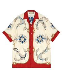 hellbeige bedrucktes Kurzarmhemd von Gucci