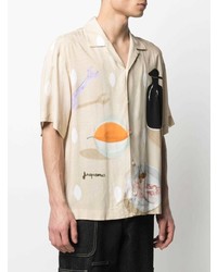 hellbeige bedrucktes Kurzarmhemd von Jacquemus