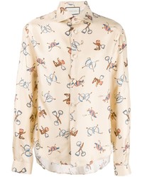 hellbeige bedrucktes Langarmhemd von Gucci
