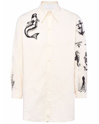hellbeige bedrucktes Langarmhemd von Prada