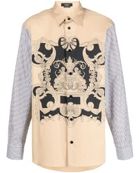 hellbeige bedrucktes Langarmhemd von Versace