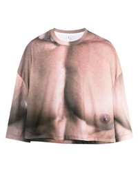 hellbeige bedrucktes Langarmshirt von Doublet