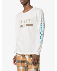 hellbeige bedrucktes Langarmshirt von Gucci
