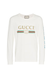 hellbeige bedrucktes Langarmshirt von Gucci