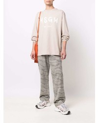 hellbeige bedrucktes Langarmshirt von MSGM