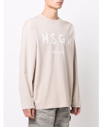 hellbeige bedrucktes Langarmshirt von MSGM