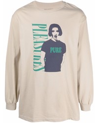 hellbeige bedrucktes Langarmshirt von Pleasures