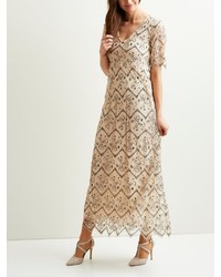 hellbeige bedrucktes Maxikleid von Vila