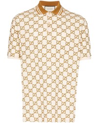hellbeige bedrucktes Polohemd von Gucci