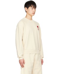 hellbeige bedrucktes Sweatshirt von AMI Alexandre Mattiussi