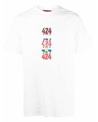 hellbeige bedrucktes T-Shirt mit einem Rundhalsausschnitt von 424