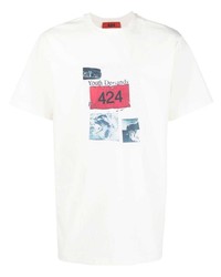 hellbeige bedrucktes T-Shirt mit einem Rundhalsausschnitt von 424