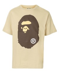 hellbeige bedrucktes T-Shirt mit einem Rundhalsausschnitt von A Bathing Ape