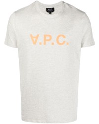 hellbeige bedrucktes T-Shirt mit einem Rundhalsausschnitt von A.P.C.