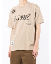 hellbeige bedrucktes T-Shirt mit einem Rundhalsausschnitt von AAPE BY A BATHING APE