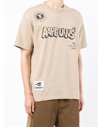 hellbeige bedrucktes T-Shirt mit einem Rundhalsausschnitt von AAPE BY A BATHING APE