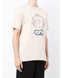 hellbeige bedrucktes T-Shirt mit einem Rundhalsausschnitt von AAPE BY A BATHING APE