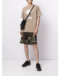 hellbeige bedrucktes T-Shirt mit einem Rundhalsausschnitt von AAPE BY A BATHING APE