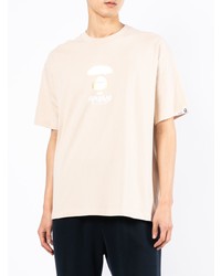 hellbeige bedrucktes T-Shirt mit einem Rundhalsausschnitt von AAPE BY A BATHING APE