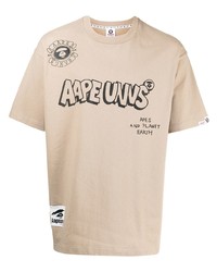 hellbeige bedrucktes T-Shirt mit einem Rundhalsausschnitt von AAPE BY A BATHING APE