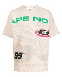 hellbeige bedrucktes T-Shirt mit einem Rundhalsausschnitt von AAPE BY A BATHING APE