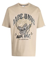 hellbeige bedrucktes T-Shirt mit einem Rundhalsausschnitt von AAPE BY A BATHING APE