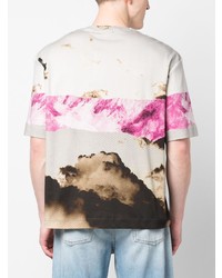 hellbeige bedrucktes T-Shirt mit einem Rundhalsausschnitt von Calvin Klein