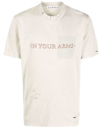 hellbeige bedrucktes T-Shirt mit einem Rundhalsausschnitt von Acne Studios