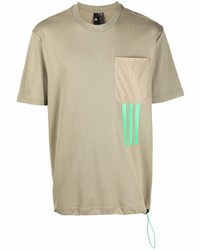hellbeige bedrucktes T-Shirt mit einem Rundhalsausschnitt von adidas