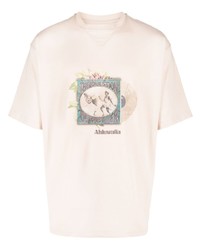 hellbeige bedrucktes T-Shirt mit einem Rundhalsausschnitt von Ahluwalia