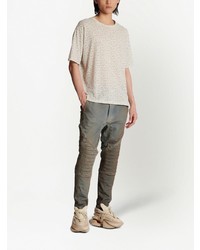 hellbeige bedrucktes T-Shirt mit einem Rundhalsausschnitt von Balmain