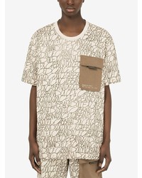 hellbeige bedrucktes T-Shirt mit einem Rundhalsausschnitt von Dolce & Gabbana