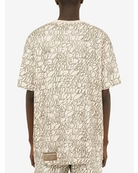 hellbeige bedrucktes T-Shirt mit einem Rundhalsausschnitt von Dolce & Gabbana