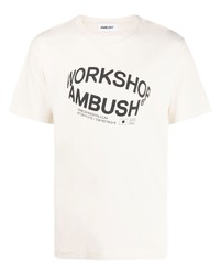 hellbeige bedrucktes T-Shirt mit einem Rundhalsausschnitt von Ambush