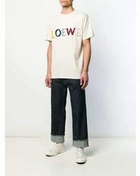 hellbeige bedrucktes T-Shirt mit einem Rundhalsausschnitt von Loewe