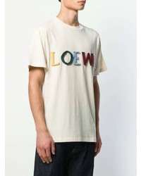 hellbeige bedrucktes T-Shirt mit einem Rundhalsausschnitt von Loewe