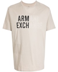 hellbeige bedrucktes T-Shirt mit einem Rundhalsausschnitt von Armani Exchange