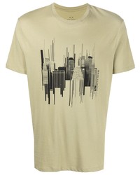 hellbeige bedrucktes T-Shirt mit einem Rundhalsausschnitt von Armani Exchange