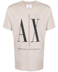 hellbeige bedrucktes T-Shirt mit einem Rundhalsausschnitt von Armani Exchange