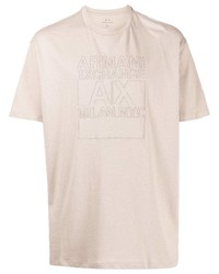 hellbeige bedrucktes T-Shirt mit einem Rundhalsausschnitt von Armani Exchange