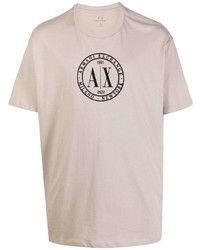 hellbeige bedrucktes T-Shirt mit einem Rundhalsausschnitt von Armani Exchange