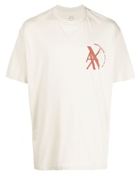 hellbeige bedrucktes T-Shirt mit einem Rundhalsausschnitt von Armani Exchange