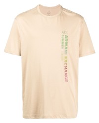 hellbeige bedrucktes T-Shirt mit einem Rundhalsausschnitt von Armani Exchange