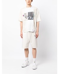 hellbeige bedrucktes T-Shirt mit einem Rundhalsausschnitt von Maison Mihara Yasuhiro