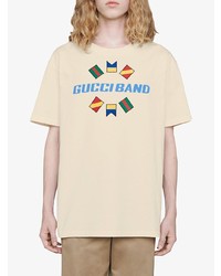 hellbeige bedrucktes T-Shirt mit einem Rundhalsausschnitt von Gucci